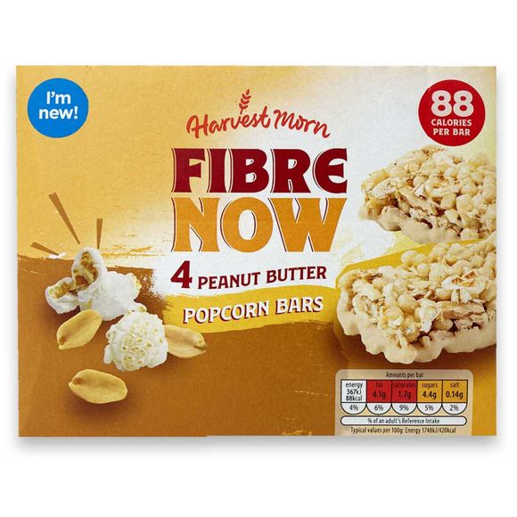 Fibre Now Peanut Butter Popcorn Bars 84g 4 Pack Harvest Morn